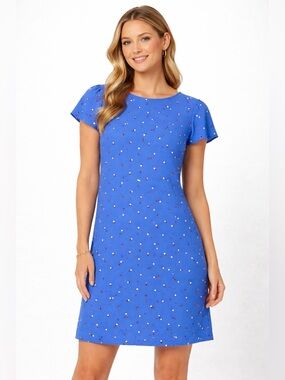Zara Basic Blue And Salmon Polka Dot Cap Sleeves Shift Dress Size Extra Small